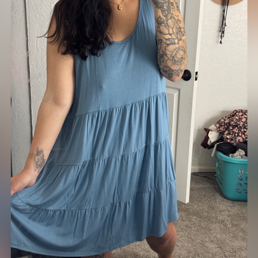 NWOT Pink Lily Blue Tiered Mini Dress